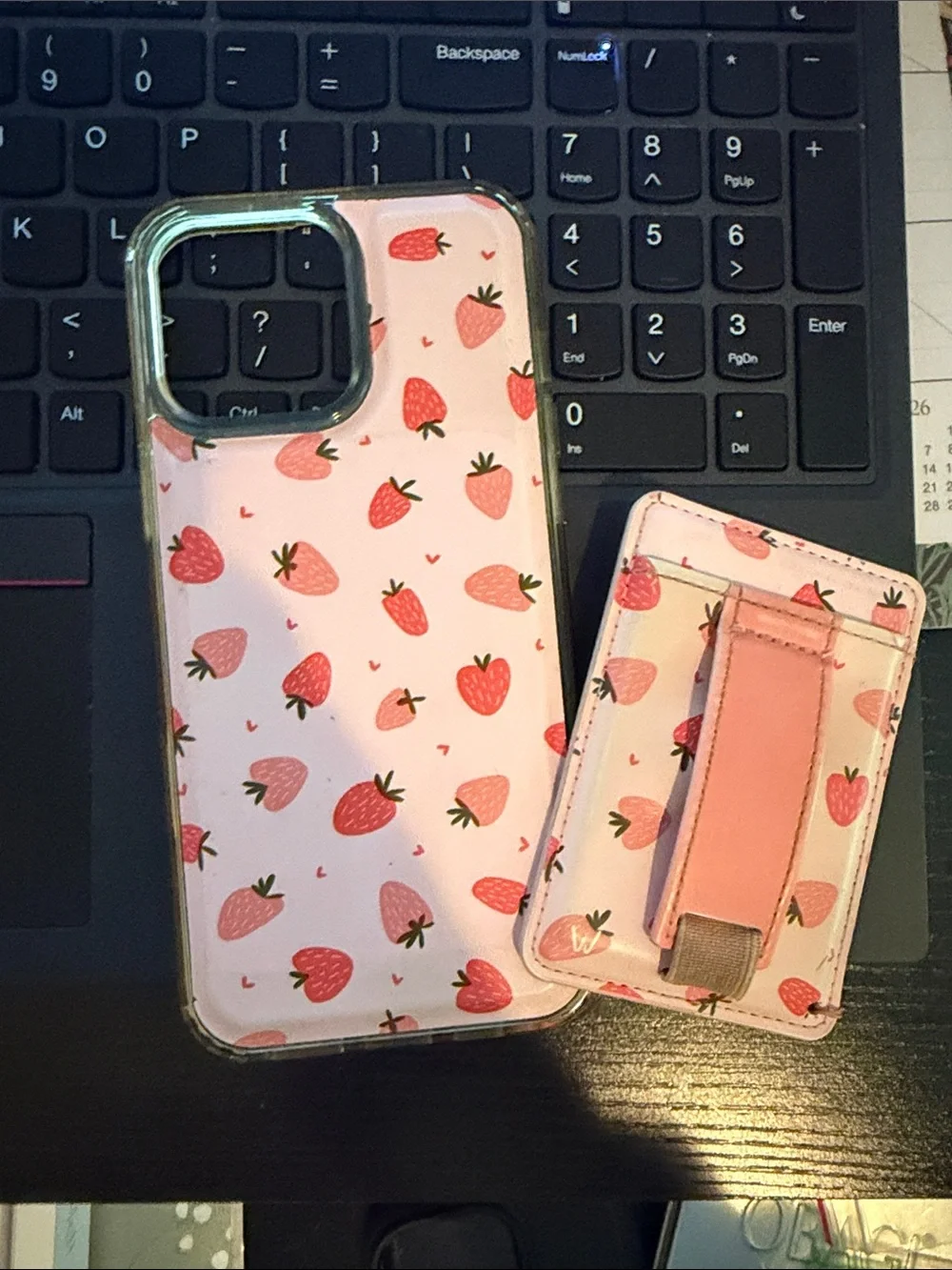iPhone 16 Pro Max Pink Strawberry Pattern Phone Case with Matching Magnetic